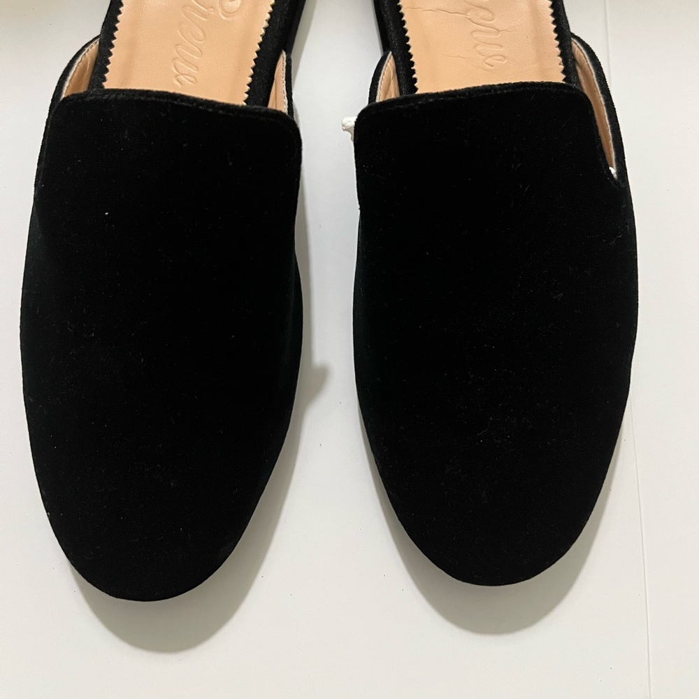 J Crew Women's Black Velvet Slip-On Flats - Comfort Mule Size 8